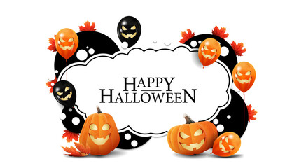 Happy Halloween, template of postcard for your arts with in the form of spots with pumpkins Jacks, balloons with Jack face and muple leafs