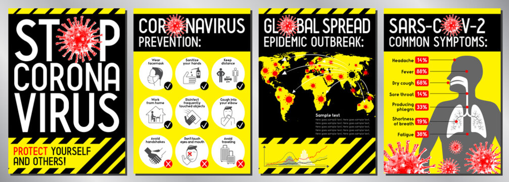 Stop coronavirus posters - Covid-19, SARS-CoV-2 - vector illustration