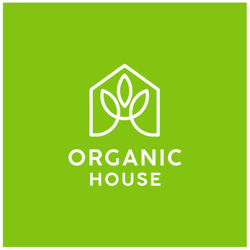 House with Fresh Leaf for Nature Home Farm Garden Cultivate Plantation Logo design