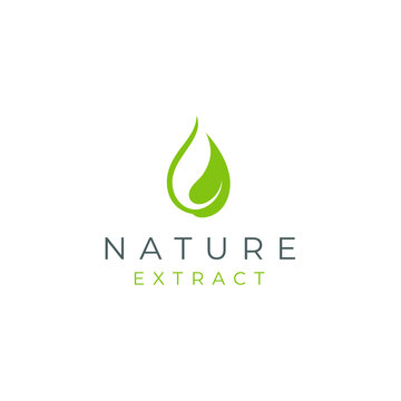 Fresh Water drop or droplet with leaf  for nature beauty extract oil logo design