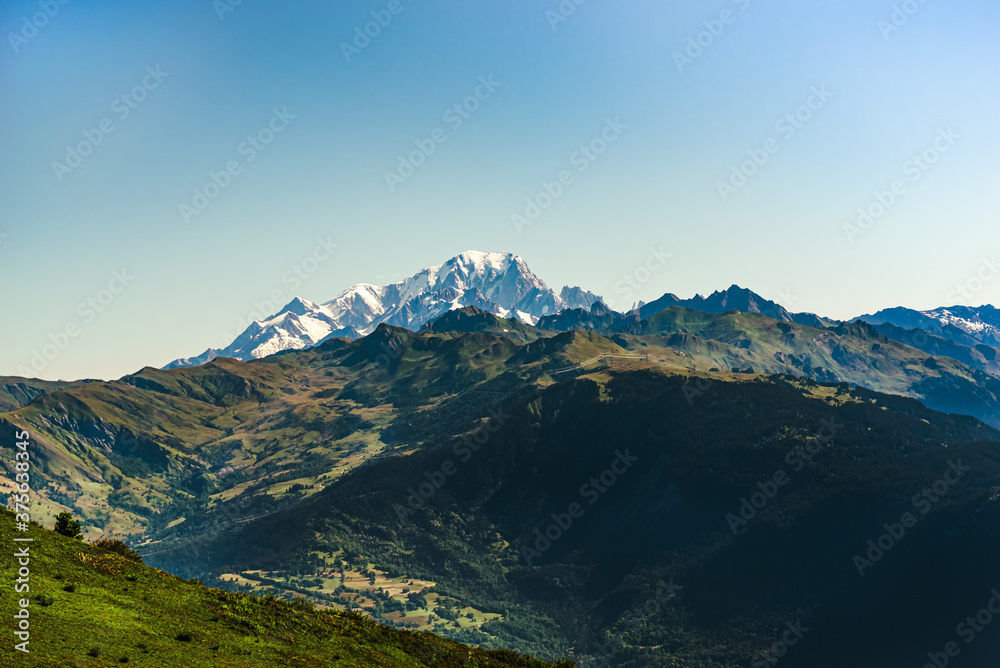 Poster scenic view over the mont blanc as seen from valmorel france