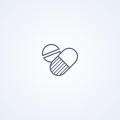 Pills and capsules, vector best gray line icon