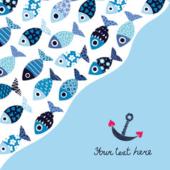 Fototapeta premium Cute fish card. Sea motif.