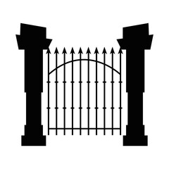 gate and fence of cemetery, on white background vector illustration design