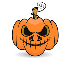 Halloween pumpkin with scary face on white background. Vector cartoon Illustration. Halloween pumpkin isolated. Halloween decor. Pumpkin head