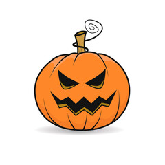 Halloween pumpkin with scary face on white background. Vector cartoon Illustration. Halloween pumpkin isolated. Halloween decor. Pumpkin head