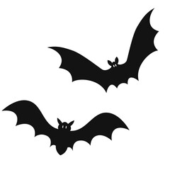 Bat silhouette.  Bat icon isolated on white. Vector illustration. Halloween symbol.  Flying bats traditional Halloween symbols on white.