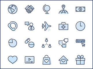 International Day for the Poor Vector Line Icons Set. Contains such Icons as Heart, planet Earth, Handshake, money, Donate, Medicines, Plane and more. Editable Stroke. 32x32 Pixel Perfect