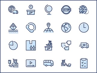 International Customs Day Set Line Vector Icons. Editable Stroke. 32x32 Pixel Perfect