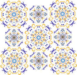 Yellow and purple patterns on the white isolated background