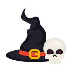 halloween, skull with hat witch on white background vector illustration design