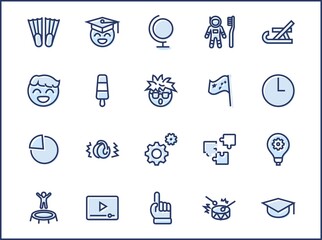 International World Day of Children's Inventions Set Line Vector Icon. Contains such Icons as Toothbrush astronauts, Trampoline, Flippers, Frozen juice, earmuffs. Editable Stroke. 32x32 Pixel Perfect
