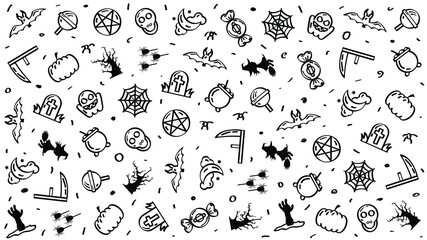 Abstract Doodle Elements Hand Drawn Collection Halloween Sketch Vector Design Style Background Spider Web Bat Ghost Pumpkin Tree Illustration Cartoon Icons