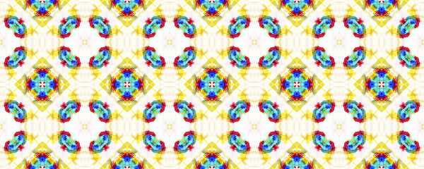 Geometric Rug Pattern. Repeat Tie Dye Illustration. Ikat Islamic Motif. Yellow, Blue and White Seamless Texture. Abstract Ikat Motif. Ethnic Geometric Rugs Pattern.