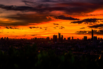 panoramic high-angle evening background of the city view,with natural beauty and blurred sunsets in the evening and the wind blowing all the time,showing the distribution of city center accommodation