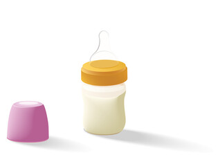 A bottle of milk for babies complete with pacifier rubber