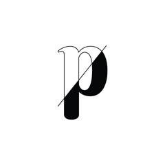 Letter P Monogram with slices effect in black and white color