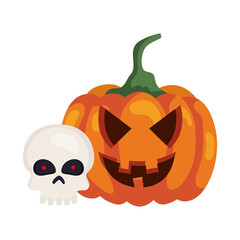 halloween pumpkin with skull on white background vector illustration design