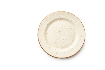 Top view of empty plate isolated on white background