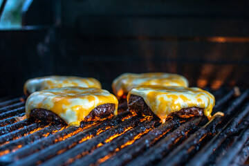 Cheese Melting on Grilled Hamburger 