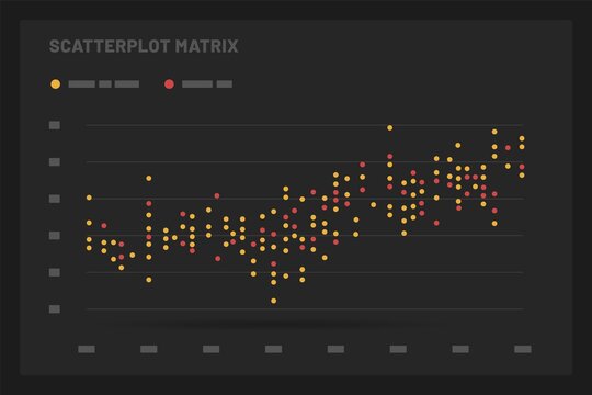 Scatterplot Matrix. Elements of infographics on a dark background. Use in presentation templates, mobile app and corporate report. Dashboard UI and UX Kit.