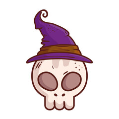 Fototapeta premium halloween, skull with hat witch isolated icon vector illustration design