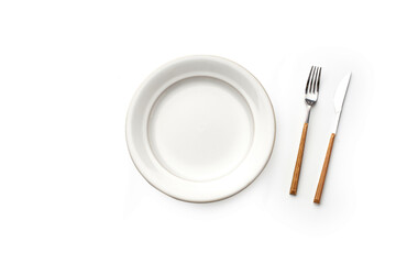 Top view of empty plate isolated on white background