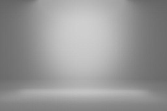 Blank gray gradient background with product display. White backdrop or empty studio with room floor. Abstract background texture of light grey.