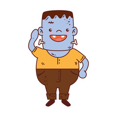 boy disguised of frankenstein for happy halloween celebration vector illustration design