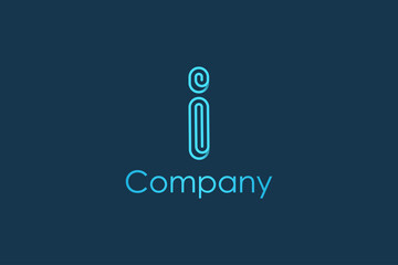 Simple Initial Letter I Logo. Blue Monogram Linear Rounded Clip Style with Dot isolated on Blue Background. Usable for Business and Branding Logos. Flat Vector Logo Design Template Element