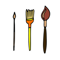 A set of 3 paint brushes. Vector colorful picture. Illustration