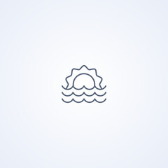 Sea sunny sunset, vector best gray line icon