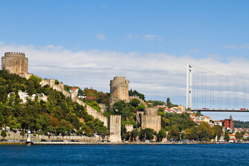 Fototapeta na wymiar Rumelihisari Fortress along the Bosphorus in Istanbul, Turkey