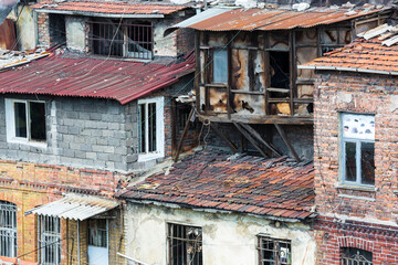 Old houses in the slum, Istanbul, Turkey.