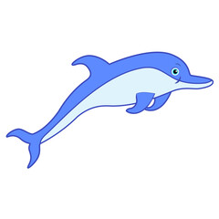 Cute cartoon jumping dolphin vector. A hand drawn design on isolated white background.
