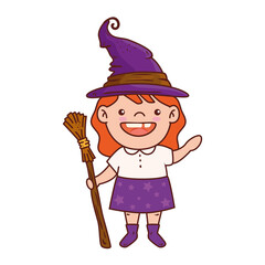 girl disguised of witch for happy halloween celebration vector illustration design