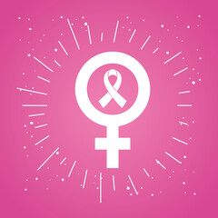 pink ribbon in gender female symbol, world breast cancer awareness month vector illustration design