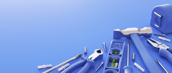 DIY tools set. Blue color. - obrazy, fototapety, plakaty