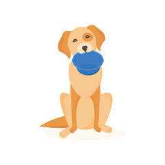 Miserable Hungry Dog with an empty bowl isolated. Cartoon colrful character. Vector illustration.