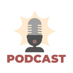 Podcast microphone icon isolated on white background. Concept logo podcasting interview. Cartoon flat style. Vector colorful illustration.
