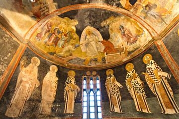 Frescos in the historical Byzantine Church of Chora, converted into a mosque now and known as...