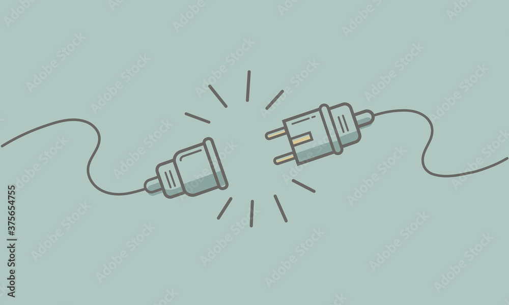 Wall mural electric plug and socket unplug outline in retro style design vector. 404 error background web banne