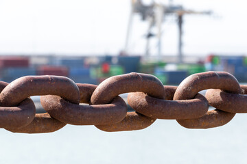 Cargo ship mooring chain. Commercial shipping by sea.