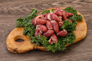 Raw chicken hearts for cooking
