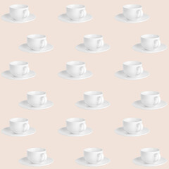Pattern of coffee cups on a pale pink background
