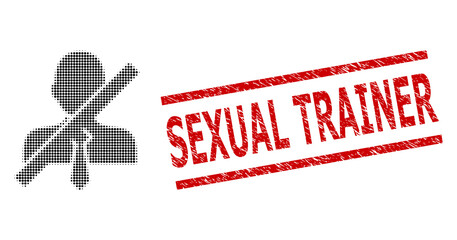 Stop gentleman halftone dotted vector and Sexual Trainer grunge stamp seal. Stamp seal includes Sexual Trainer title between parallel lines.