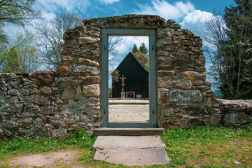 Ruins of old church and chapel at Stara Hurka - Sumava national park, Czech republic