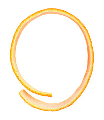 Fresh orange skin isolated on a white background, top view. Citrus fruit.