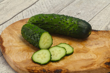 Ripe fresh green two cucumbers