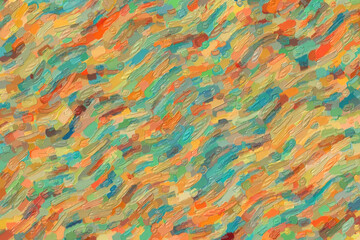 Orange, red and blue waves large color variation impasto background, digitally created.